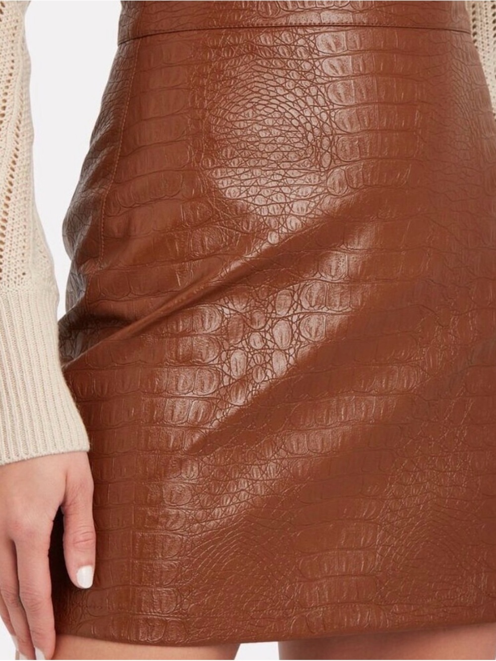 Faux Croc Mini Skirt in Chestnut Brown
